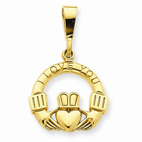 14k Gold I Love You Claddagh Pendant, Pendants for Necklace