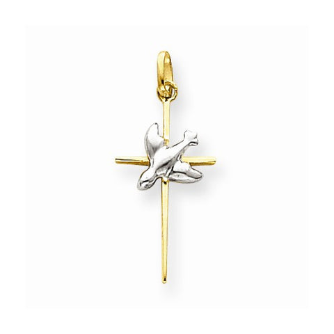 14k Gold Two-tone Dove Cross pendant, Delightful Pendants for Necklace