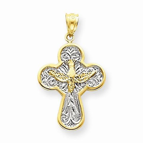 14k Gold w/Rhodium Dove Cross Pendant, Pendants for Necklace