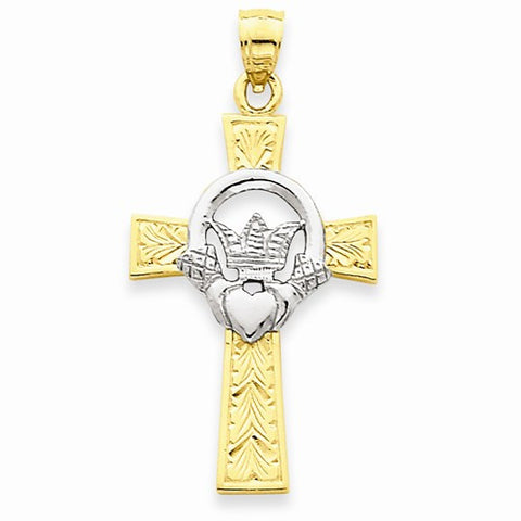 14k Gold Two-tone Claddagh Cross Pendant, Pendants for Necklace