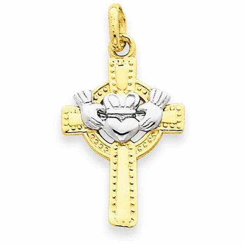 14k Gold Two-tone Claddagh Cross Pendant, Pretty Pendants for Necklace