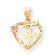 14k Gold Two-Tone Initial F in Heart Charm hide-image