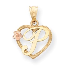 14k Gold Two-Tone Initial P in Heart Charm hide-image