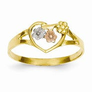 14k Tri-color Flowers in Heart Ring