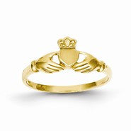14k Yellow Gold Polished & Satin Claddagh Ring