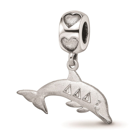 Sterling Silver LogoArt Delta Delta Delta Dolphin On Heart Bead