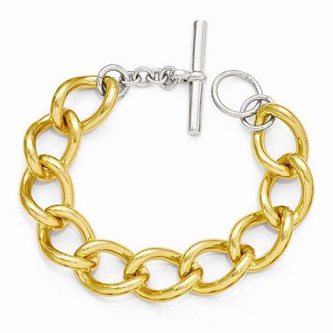 Bronze Gold-Tone Rhodium-Plated Oval Link Bracelet