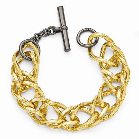 Bronze Gold-Tone Black Rhodium Double Link Bracelet