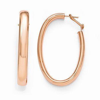 Bronze Polished Rose-tone Oval Omega Hoop Earrings