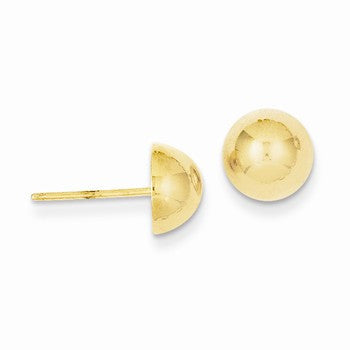 14k Yellow Gold Polished 8mm Half Ball Post Earrings