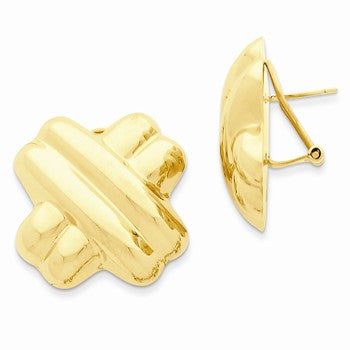 14k Yellow Gold Polished X Omega Back Post Earrings