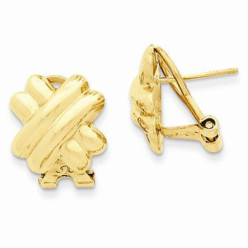 14k Yellow Gold Polished X Omega Back Post Earrings