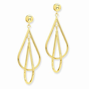 14k Yellow Gold Double Teardrop Dangle Earrings