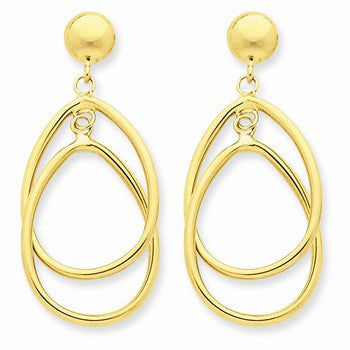 14k Yellow Gold Polished Oval Dangle Earrings