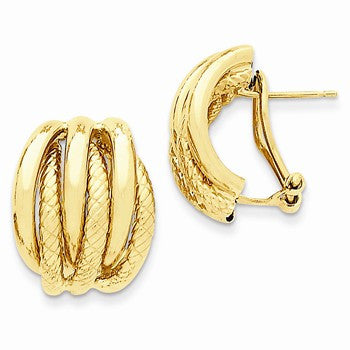 14k Yellow Gold Polished Textured Fancy Omega Back Post Earrings