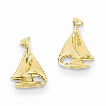 14k Yellow Gold Sail Boat Earrings