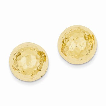 14k Yellow Gold Hammered Half Ball Post Earrings
