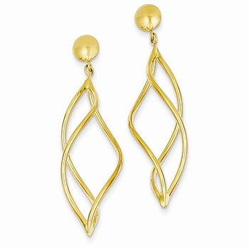 14k Yellow Gold Curved Tube Dangle Earrings
