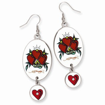 Oval Dangling Heart Painted Earrings