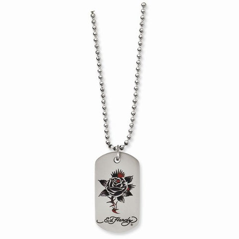 Stainless Steel Thorny Rose Dog Tag Painted Necklace