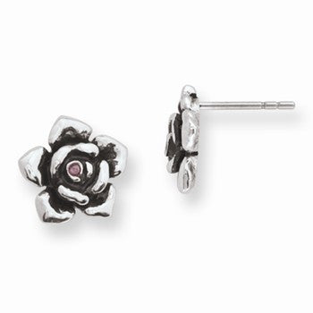 Stainle Steel Rose w/CZ Post Earrings