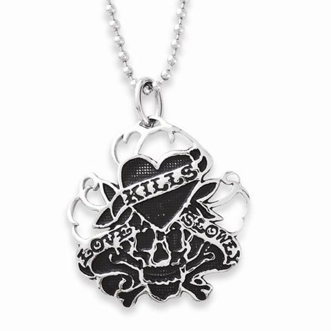 Stainless Steel Love Kills Slowly Mesh Pendant Necklace