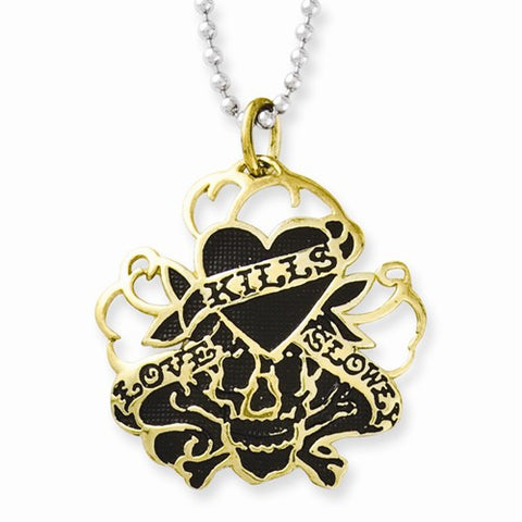 Stainless Steel Bronze Love Kills Slowly Mesh Pendant Necklace