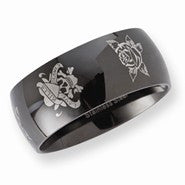 Stainless Steel Black Plated Love Kills Slowly with Rose Tattoo Ri, Size 11, Jewelry Ring