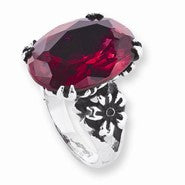 Stainless Steel Red Oval CZ with Flower Ring
