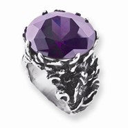 Stainless Steel Round Purple CZ and Fish Ring