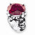 Stainless Steel Round Red CZ and Skull Ring