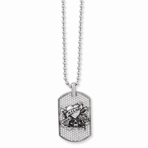 Stainless Steel Love Kills Slowly and CZ Dog Tag Necklace
