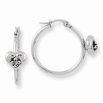 Stainle Steel Hoop w/Puffed Heart Earrings