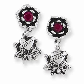 Stainle Steel LKS w/Rose CZ Dangle Earrings