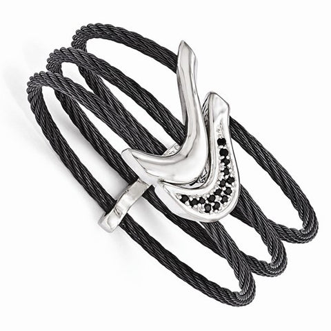 Black Titanium & Sterling Silver Spinel Cable Flexible Cuf Bracelet