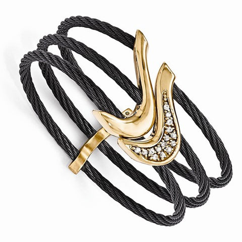 Black Titanium & Bronze White Sapphire Cable Flex Cuff Bangle Bracelet