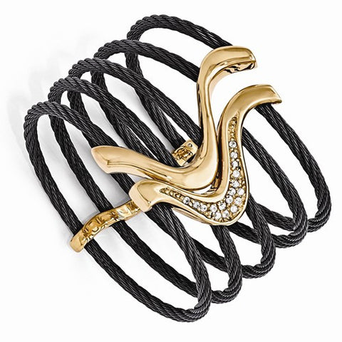 Black Titanium & Bronze Cable White Sapphire Flex Cuff Bracelet