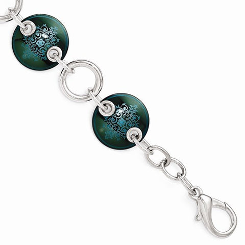 Black Titanium & Sterling Silver Anodized Teal Bracelet