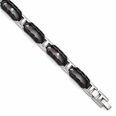 Black Titanium with Faceted Edges and Diamond Bracelet