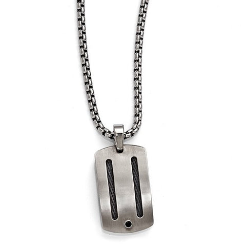 Titanium/Silver Two-Tone Cable & Black Spinel Bezel Pendant, 20 inch, Chains and Necklace