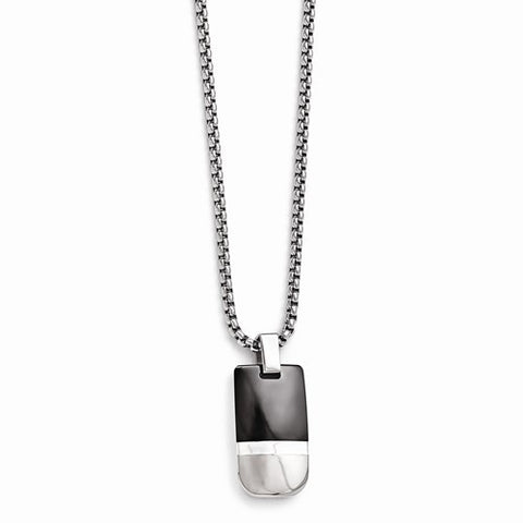Titanium/Silver Two-Tone Black Ti & Polished Pendant On Necklace
