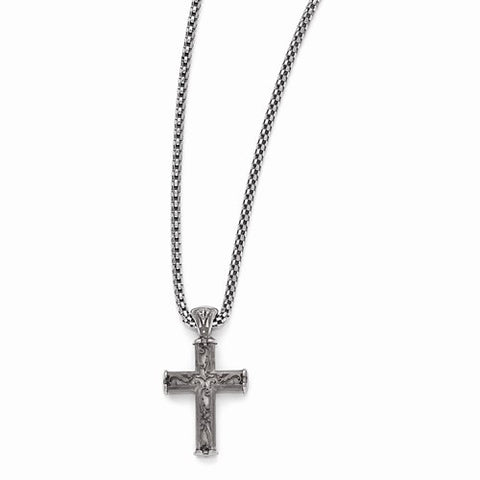 Titanium Satin & Polished Cross Pendant On Necklace