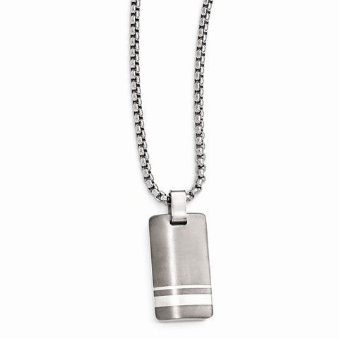 Titanium/Silver Two-Tone & Brushed Pendant On Necklace