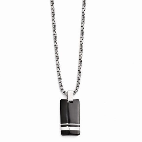 Titanium/Silver Two-Tone Black Ti & Pendant On Necklace