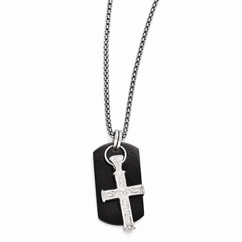 Titanium/Silver Two-Tone Black Ti & Cross Pendant On Necklace