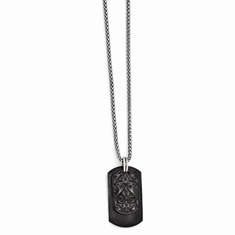 Titanium/Silver Two-Tone Black Ti & Dog Tag Pendant On Necklace