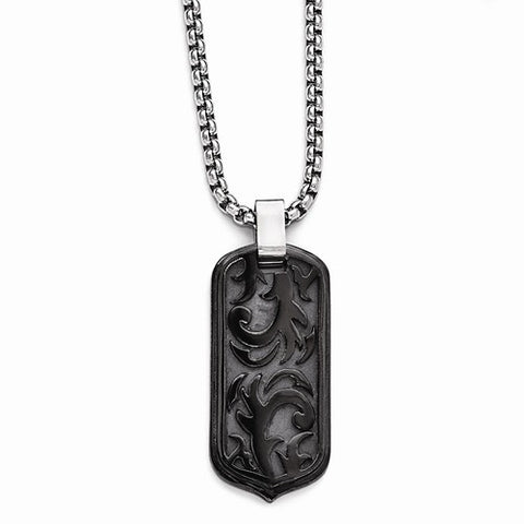 Titanium Black Ti Casted Dog Tag Pendant On Necklace