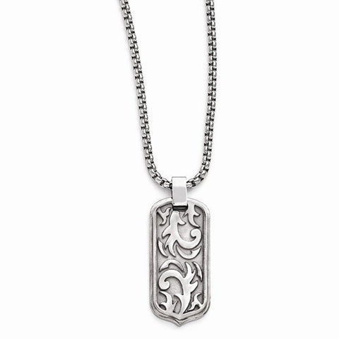 Titanium Cable Dog Tag Pendant On Necklace