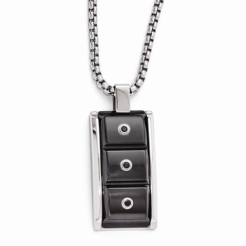 Titanium/Silver Two-Tone Black Ti & Black Spinel Bezel Pendant Neckl Pendant, 20 inch