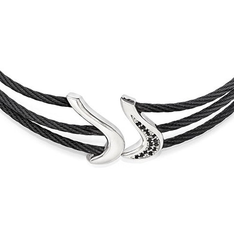 Titanium/Silver Two-Tone Black Ti & Black Spinel Cable Flex Necklace